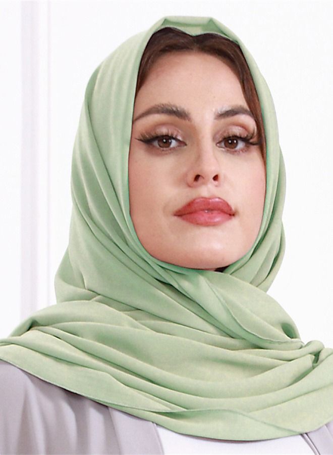 Loquat Solid Color Chiffon Square Gauze Scarf Green  - Image 1