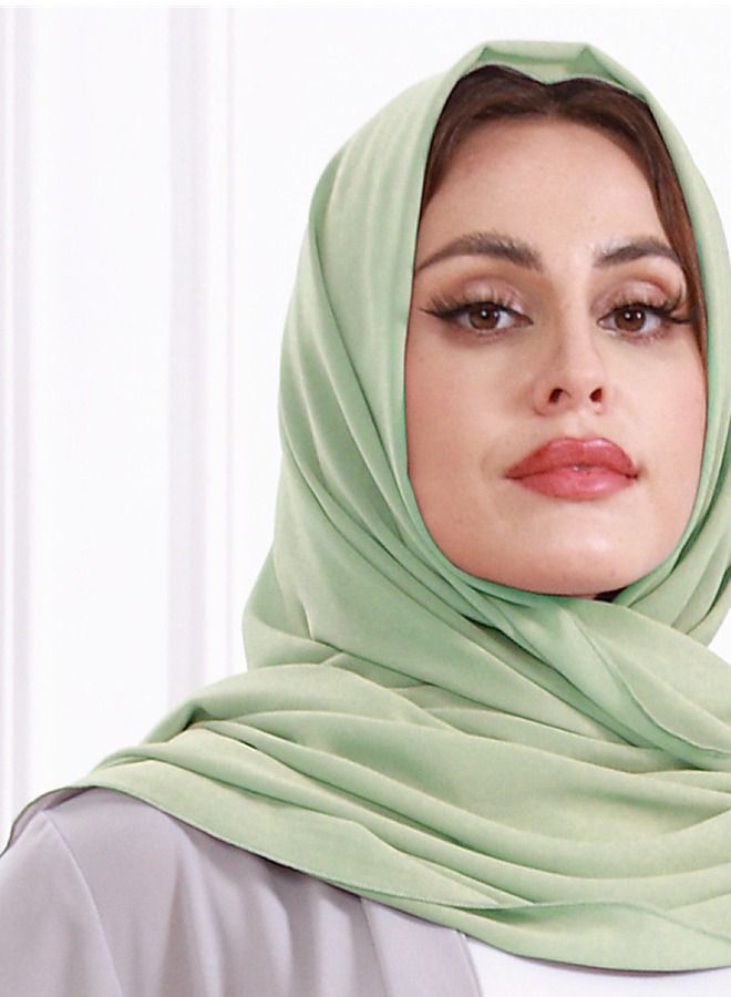 Loquat Solid Color Chiffon Square Gauze Scarf Green  - Image 2