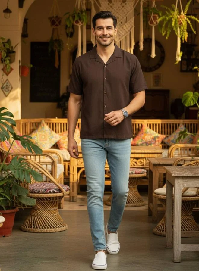 ترولوم Men Coffee Brown Solid Relaxed Fit Shirt