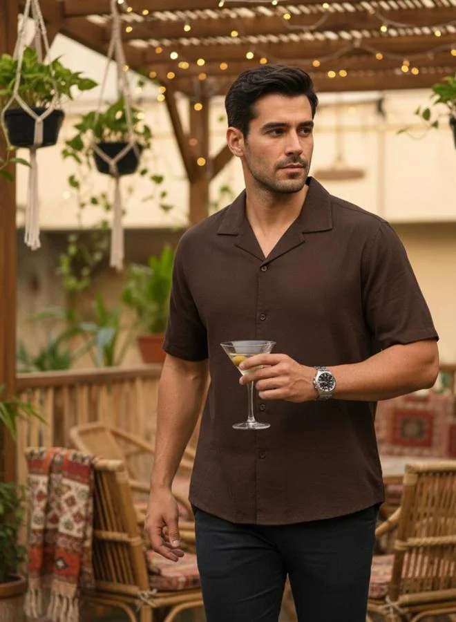 ترولوم Men Coffee Brown Solid Relaxed Fit Shirt