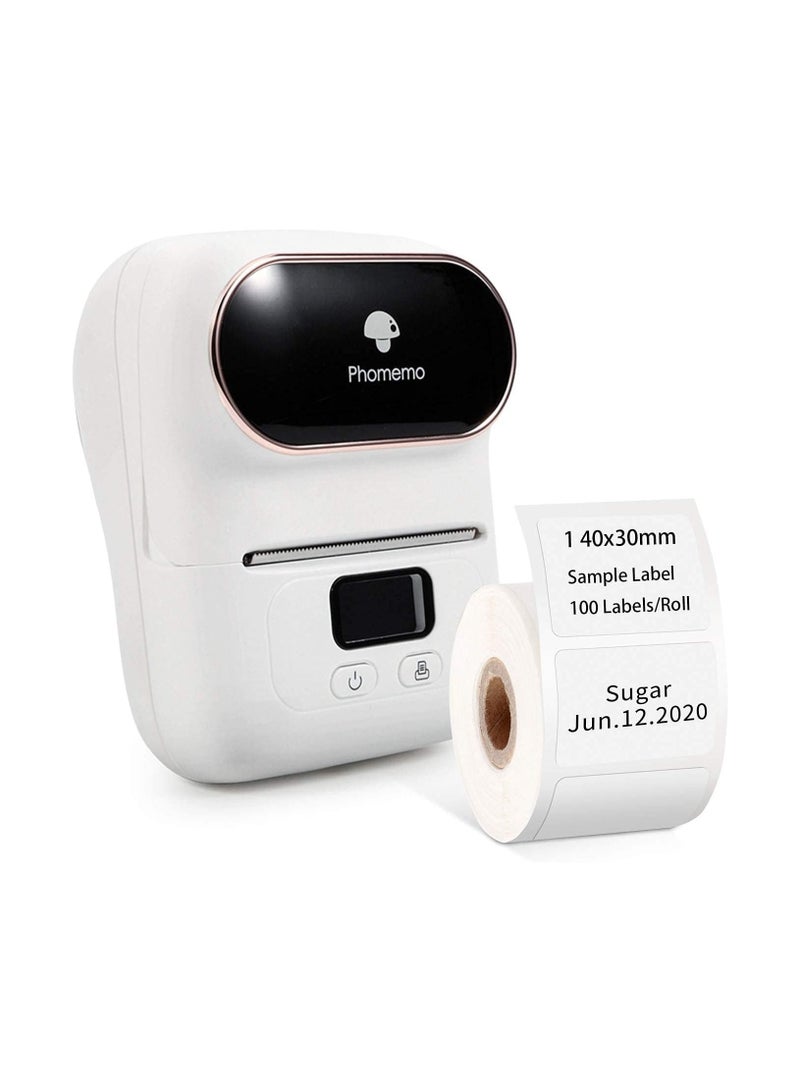 phomemo M110 Label Printer Portable Bluetooth Thermal Mini Label Maker Printer Apply to Labeling Compatible with Android & iOS System With 1 40×30mm Label White - Image 1