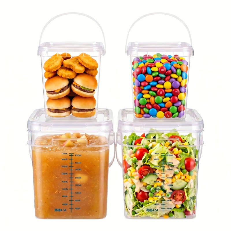 UMETASS 1Gal Clear Square Bucket with Airtight Lids BPAFree Food Storage Container for Kitchen Pantry Meal Prep Snack Rice Flour Pet Food Transparent Bucket with Scale Marks 2x4 Qt 2x1 Qt - Image 2