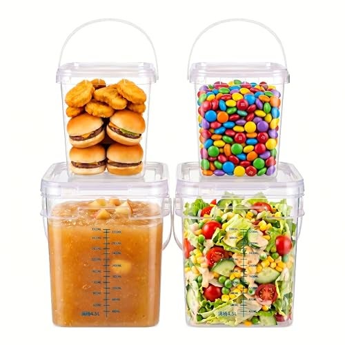 UMETASS 1Gal Clear Square Bucket with Airtight Lids BPAFree Food Storage Container for Kitchen Pantry Meal Prep Snack Rice Flour Pet Food Transparent Bucket with Scale Marks 2x4 Qt 2x1 Qt - Image 1