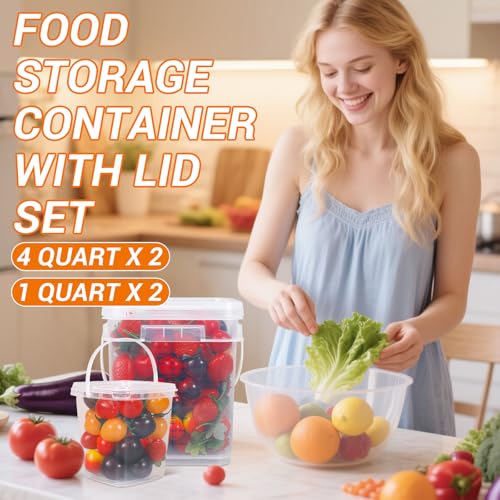 UMETASS 1Gal Clear Square Bucket with Airtight Lids BPAFree Food Storage Container for Kitchen Pantry Meal Prep Snack Rice Flour Pet Food Transparent Bucket with Scale Marks 2x4 Qt 2x1 Qt - Image 3