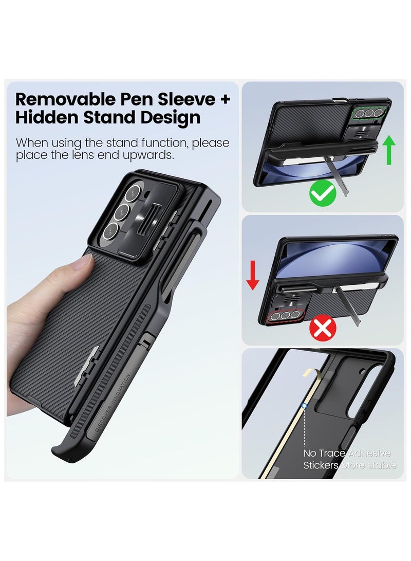 Nillkin Case Cover with  Pen Holder & Hinge Protection, Kickstand [Slide Camera Cover] CamShield Pro Slim Protective Case for Samsung Galaxy Z Fold 5 5G (Black) - Image 3