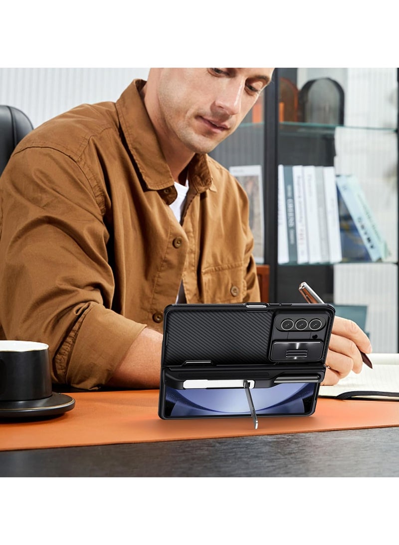 Nillkin Case Cover with  Pen Holder & Hinge Protection, Kickstand [Slide Camera Cover] CamShield Pro Slim Protective Case for Samsung Galaxy Z Fold 5 5G (Black) - Image 4