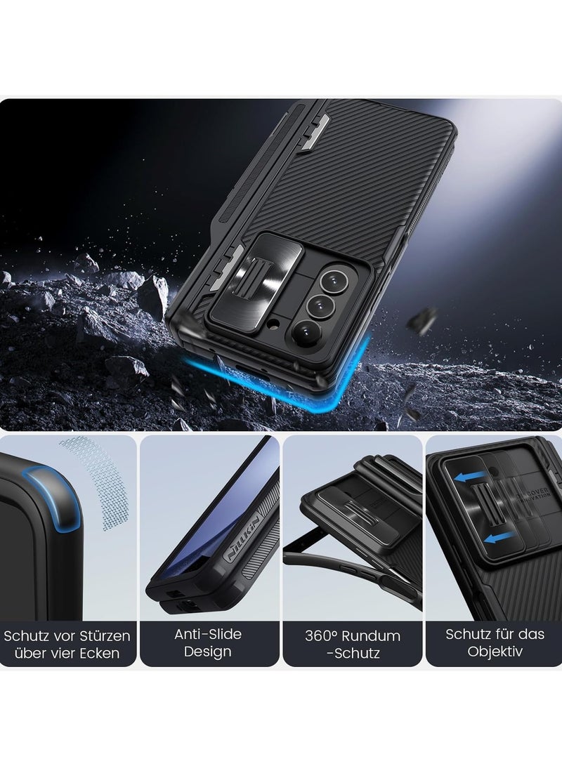 Nillkin Case Cover with  Pen Holder & Hinge Protection, Kickstand [Slide Camera Cover] CamShield Pro Slim Protective Case for Samsung Galaxy Z Fold 5 5G (Black) - Image 5