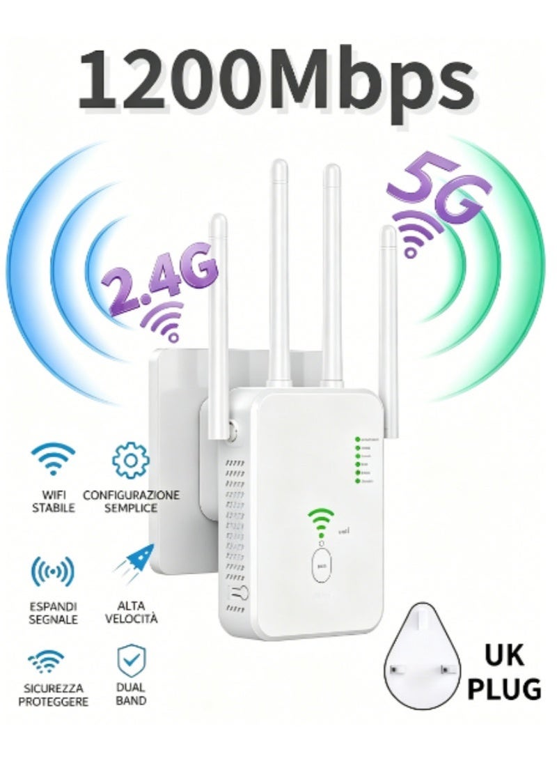 1200Mbps Wireless WiFi Repeater Wifi Signal Booster Dual Band 2.4G 5G WiFi Extender 802.11ac Gigabit WiFi Amplifier WPS Router, AC1200 - Image 1