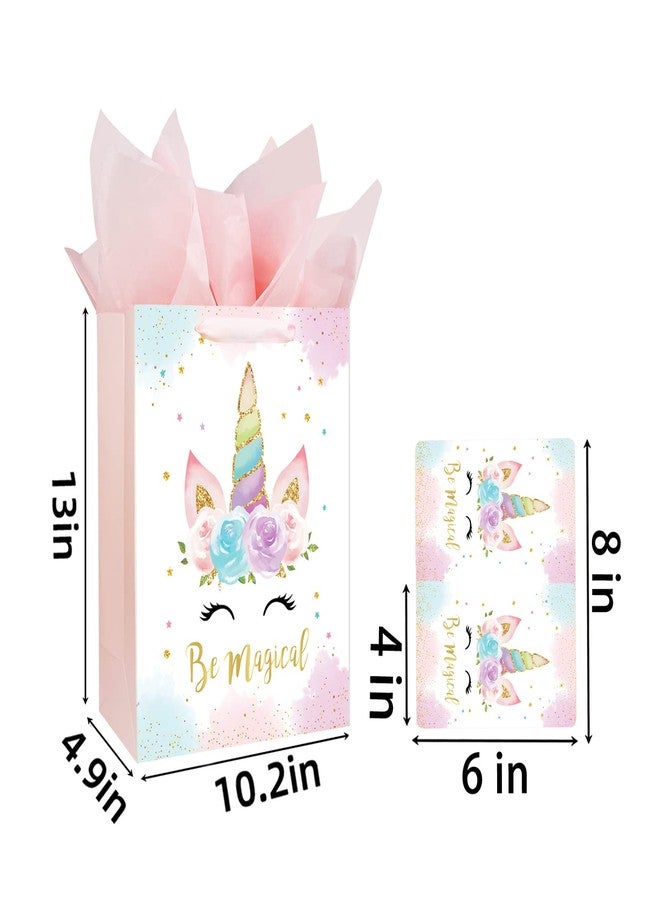 Laidans 13" Large Unicorns Gift Bag for Birthday Baby Shower Baby Girl Gift Bag with Card and Tissue Papers Watercolor Design - Image 2