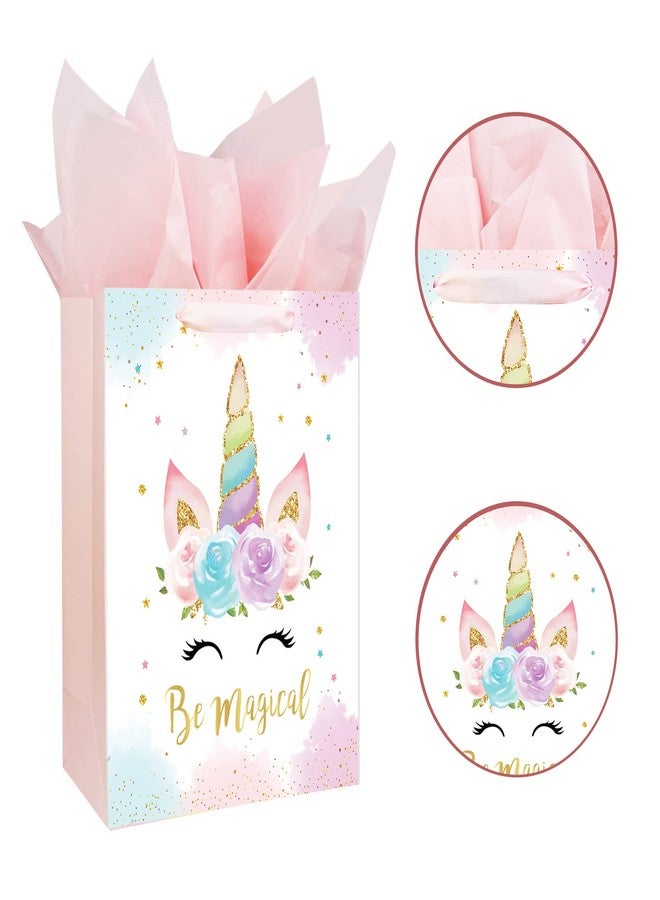 Laidans 13" Large Unicorns Gift Bag for Birthday Baby Shower Baby Girl Gift Bag with Card and Tissue Papers Watercolor Design - Image 3