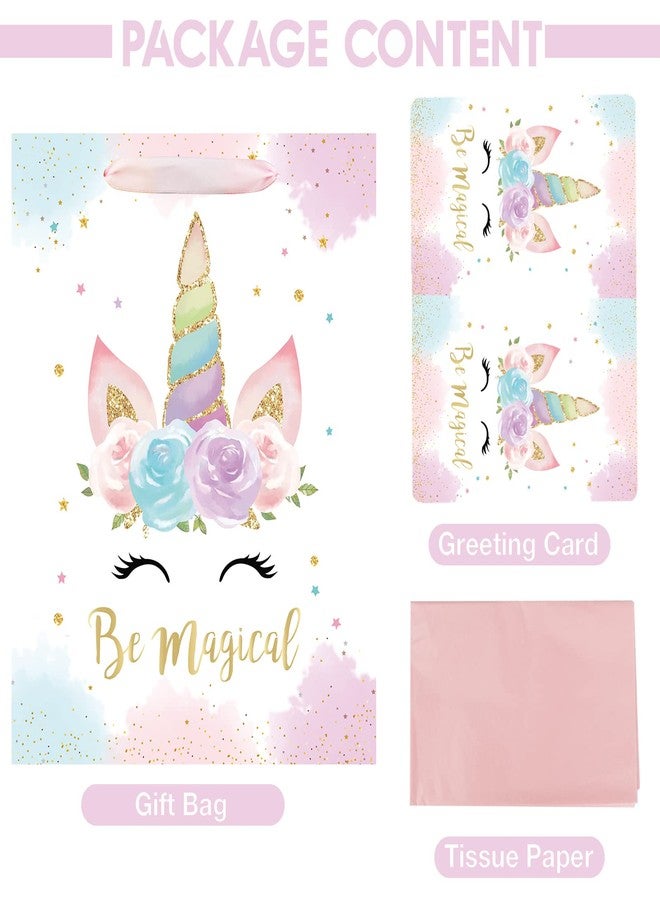 Laidans 13" Large Unicorns Gift Bag for Birthday Baby Shower Baby Girl Gift Bag with Card and Tissue Papers Watercolor Design - Image 4