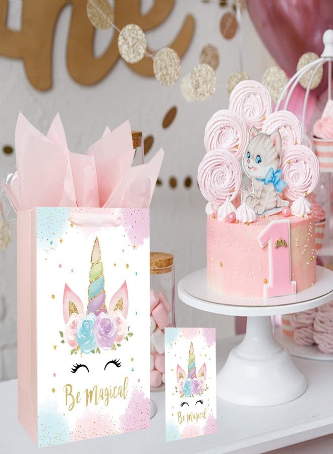 Laidans 13" Large Unicorns Gift Bag for Birthday Baby Shower Baby Girl Gift Bag with Card and Tissue Papers Watercolor Design - Image 5