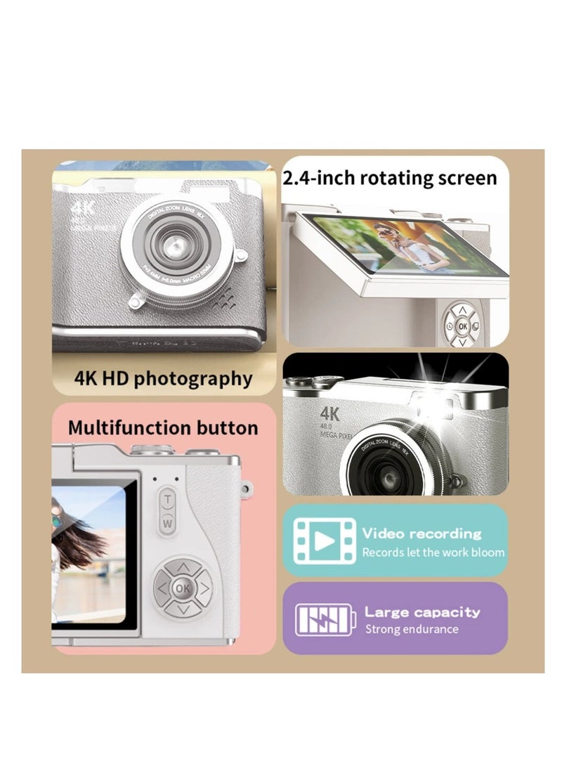 4K Digital Camera 48MP Vintage Camera 8X Zoom 180 Flip Screen - Image 2
