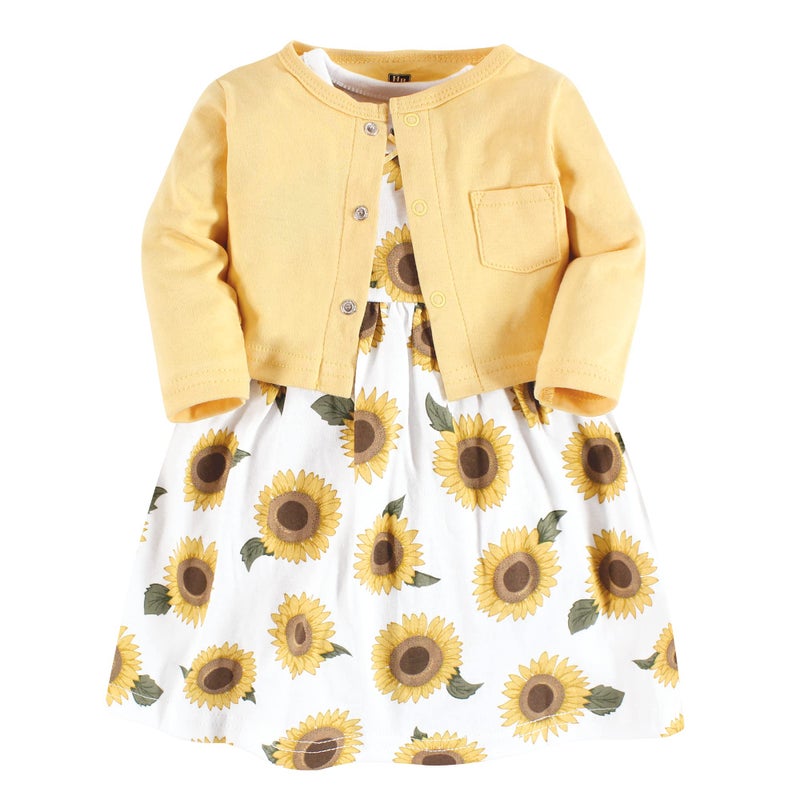 hudson baby Hudson Baby Baby Girls Cotton Dress and Cardigan Set Sunflower 36 Months 