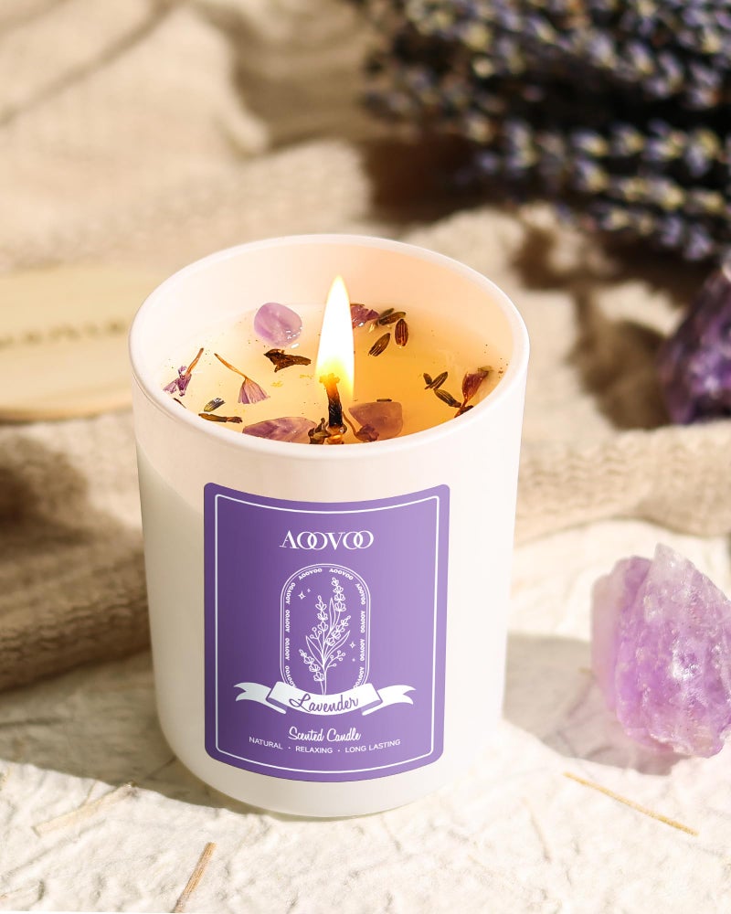 AOOVOO Lavender Scented Candle Set 2 Pack - Aromatherapy Candle with Crystals Inside, 14oz Soy Candles for Home Scented, Birthday Gifts Mothers Day Candle for Women Mom - Image 5