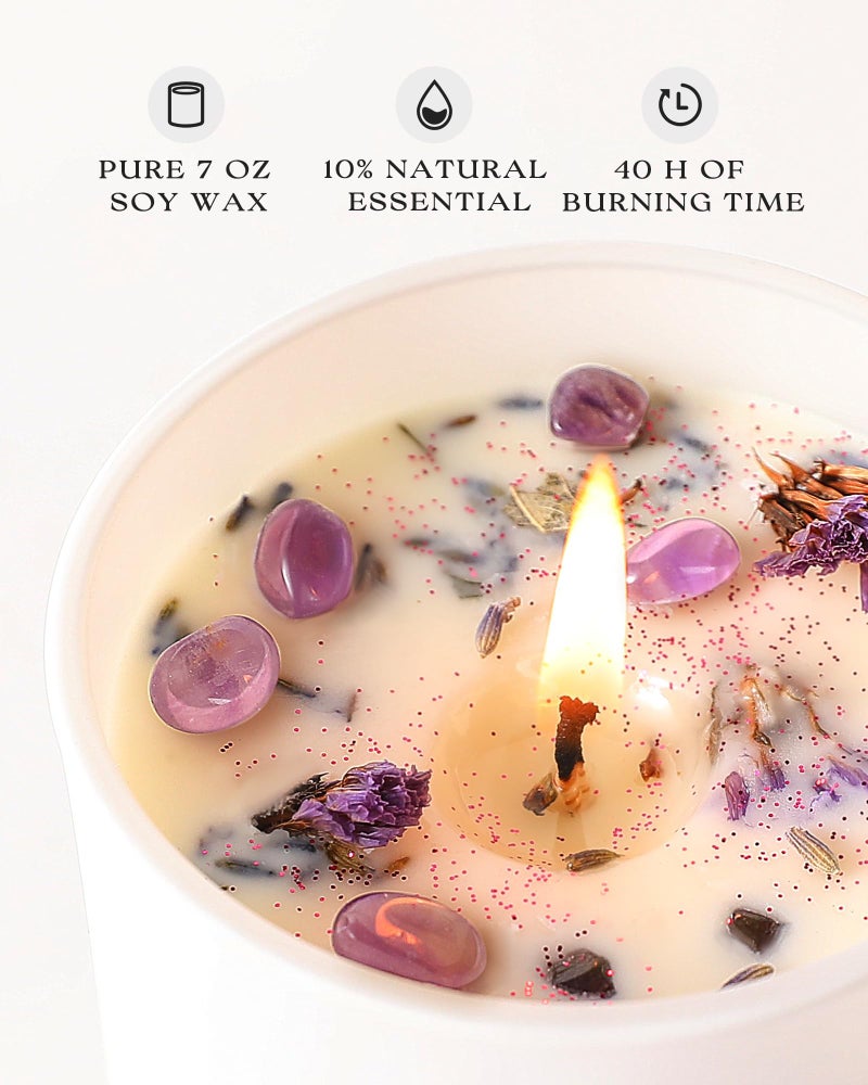 AOOVOO Lavender Scented Candle Set 2 Pack - Aromatherapy Candle with Crystals Inside, 14oz Soy Candles for Home Scented, Birthday Gifts Mothers Day Candle for Women Mom - Image 2