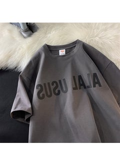 American Style Vintage Pure Cotton Short Sleeve T-shirts For Men Summer Ins Trendy Brand Loose Fit Half Sleeve Body Tops CMT34 dark gray
