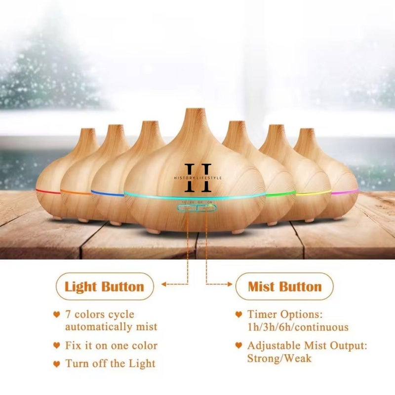 HISTORY LIFESTYLE History Lifestyle 550ml Premium 5 in 1 Essential Oil Diffuser for Home Fragrance with Free Aroma Oil Set Ultrasonic Aromatherapy Humidifier Air Purifier Air Freshener Pack of 6 Free Aroma Oils - Image 2