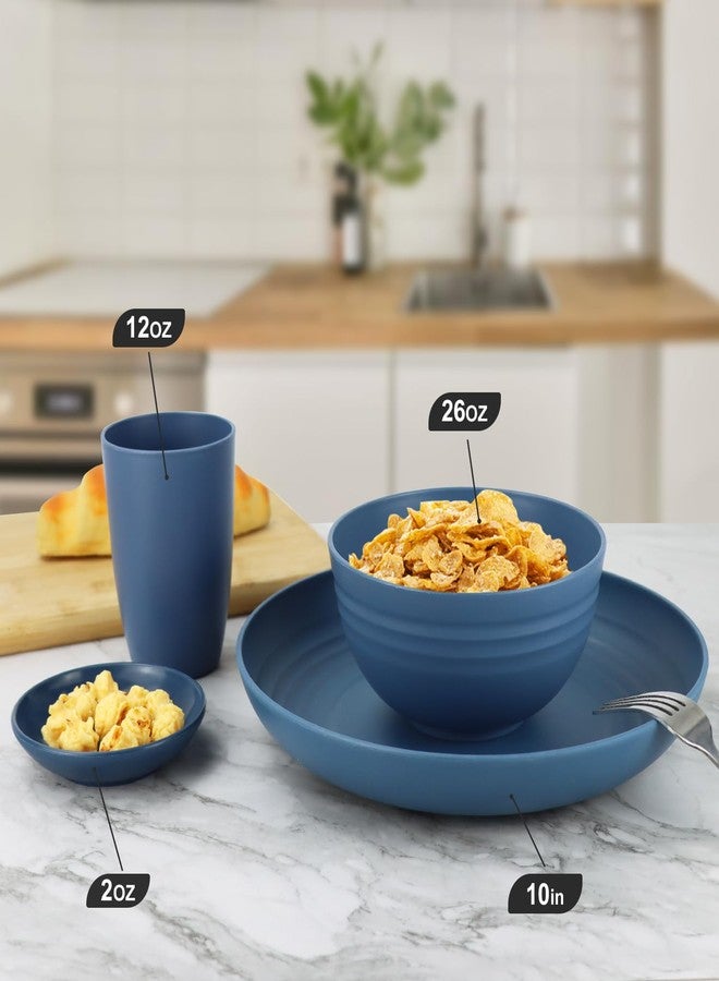 Wrova Wheat straw plates and bowls sets of 16 - Unbreakable wheat straw dinnerware sets for kids - Alternative plastic dinnerware set service for 4 - Microwave safe and Dishwasher safe bowls. Colorful - Image 3