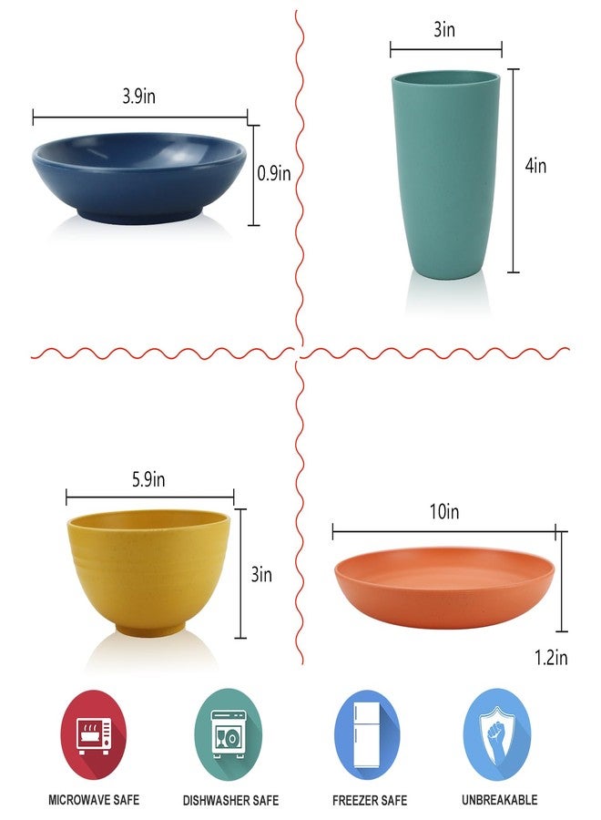 Wrova Wheat straw plates and bowls sets of 16 - Unbreakable wheat straw dinnerware sets for kids - Alternative plastic dinnerware set service for 4 - Microwave safe and Dishwasher safe bowls. Colorful - Image 2