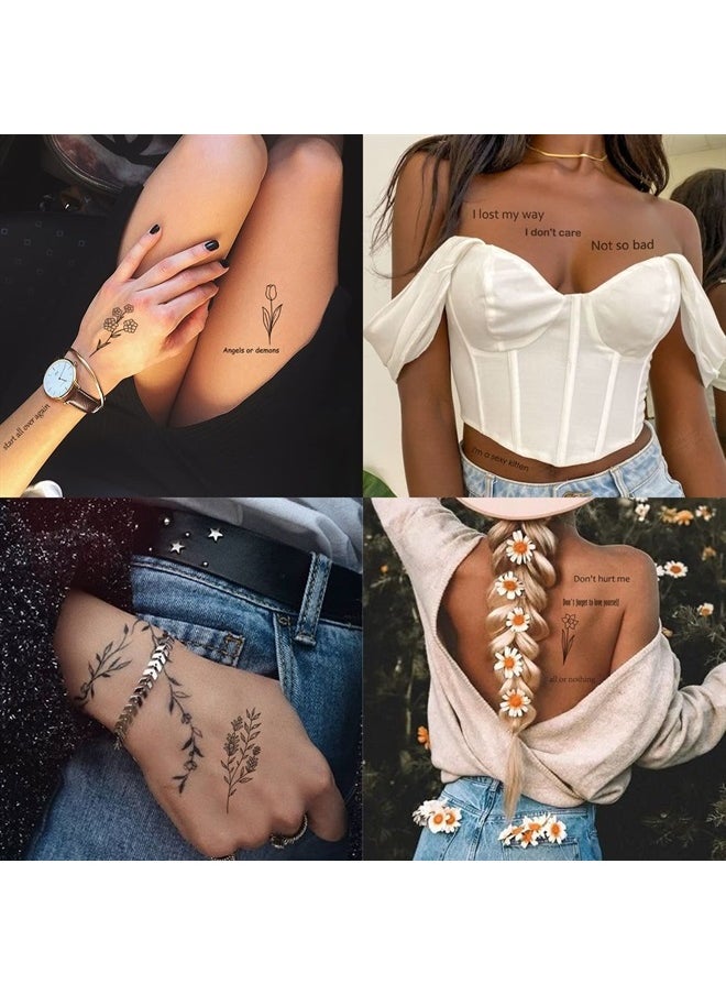 ChurlChurl - Inspirational Words Tattoos, Realistic Quotes Temporary Tattoos Wild Flower Floral Bouquet Tattoo Stickers for Women Girls Face Body Hands - Image 1
