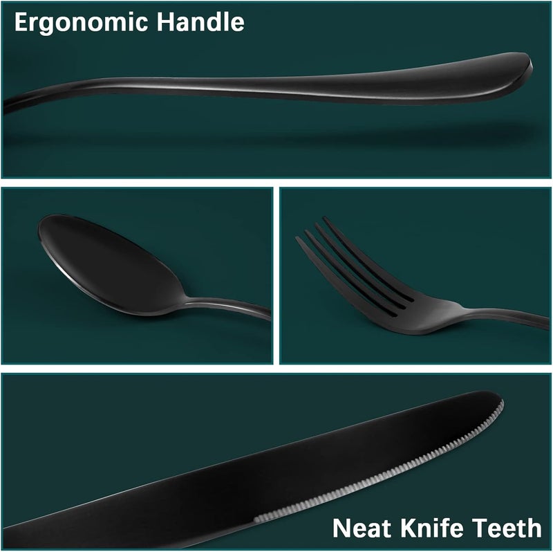 Briout Matte Black Silverware Set Stainless Steel Cutlery Set Service for 4 Black Flatware Utensil Set Include Fork Knife Spoon for Kitchen Home Restaurant Premium Tableware - Image 5