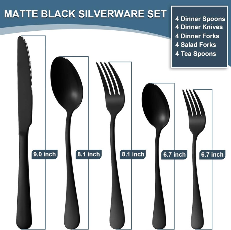 Briout Matte Black Silverware Set Stainless Steel Cutlery Set Service for 4 Black Flatware Utensil Set Include Fork Knife Spoon for Kitchen Home Restaurant Premium Tableware - Image 2