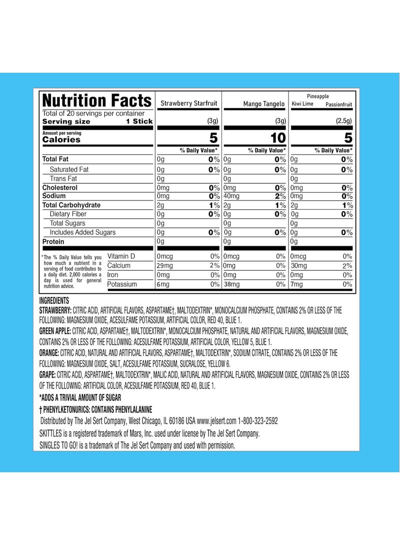 Skittles Singles to Go Drink Mix Tropical (20 sticks) - Image 2