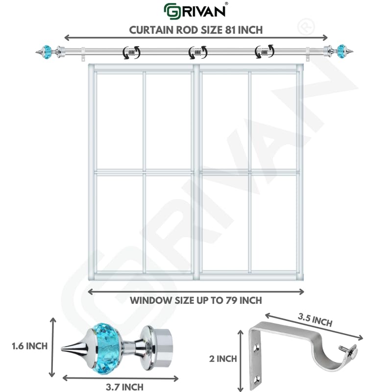 GRIVAN Stainless Steel 1 Inch Curtain RodPipe Blue Diamond Curtain KnobFinials and Curtain SupportBracket For WindowDoor Curtain Holder Set 81 Inch - Image 2