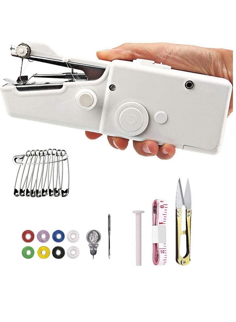 Mini Handheld Sewing Machine, Quick Handy Stitch Portable Hand Cordless With accessories for Beginner Fabric Clothing Children's Kids Cloth Curtain Home Travel DIY Household Use (White) - Image 1