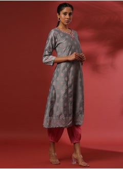 A-Line printed kurta with emnbroidered neckline- grey - pzsku/Z4935CCC3169EBBC29F94Z/45/_/1740145298/671b1e9d-bf7c-4089-819c-1eb7698c0821