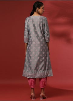 A-Line printed kurta with emnbroidered neckline- grey - pzsku/Z4935CCC3169EBBC29F94Z/45/_/1740145318/951876ea-0f0b-465b-82cf-5a89453b867a