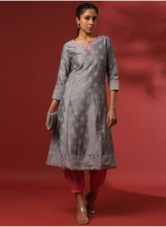 A-Line printed kurta with emnbroidered neckline- grey - pzsku/Z4935CCC3169EBBC29F94Z/45/_/1740145328/e2bbfb89-f491-4d64-938d-0eee43cf6a13