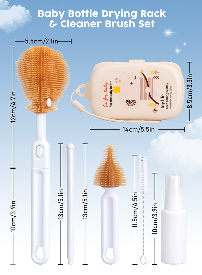 URbazaar Baby Bottle Cleaning Kit with Silicone Brush, Nipple Brush, Straw Brush and Drying Rack - 6 in 1 Bottle Cleaning Tool for Home and Travel - Image 2