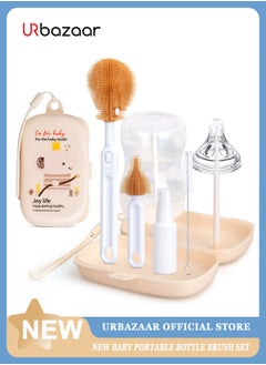 URbazaar Baby Bottle Cleaning Kit with Silicone Brush, Nipple Brush, Straw Brush and Drying Rack - 6 in 1 Bottle Cleaning Tool for Home and Travel  - Image 1