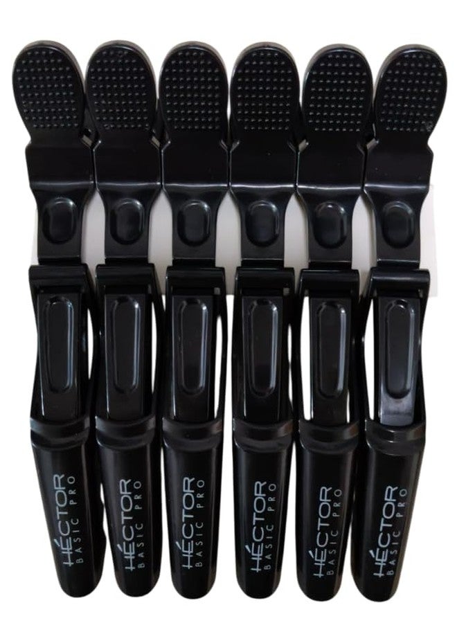 HECTOR Basic Pro Professional Hair Sectioning Clips - Black, Pack of 6 | Strong Grip Non-Slip Alligator Clips for Salon & Home Styling - Image 1