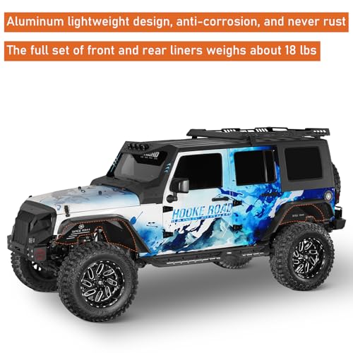 Hooke Road Wrangler JK Aluminum Inner Fender Liners for 2007-2018 Jeep Wrangler JK 2/4 Doors, Offroad Wheel Well Liner Cover - 4PCS Front & Rear Fender Liner Set - Image 5