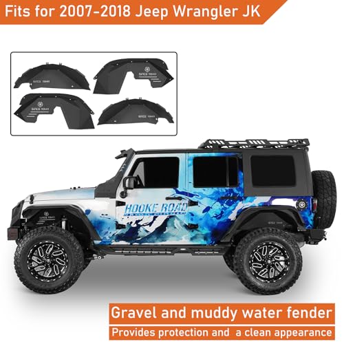 Hooke Road Wrangler JK Aluminum Inner Fender Liners for 2007-2018 Jeep Wrangler JK 2/4 Doors, Offroad Wheel Well Liner Cover - 4PCS Front & Rear Fender Liner Set - Image 2