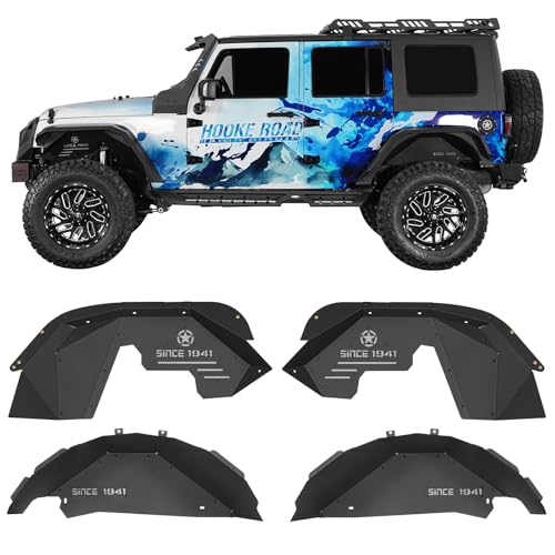 Hooke Road Wrangler JK Aluminum Inner Fender Liners for 2007-2018 Jeep Wrangler JK 2/4 Doors, Offroad Wheel Well Liner Cover - 4PCS Front & Rear Fender Liner Set - Image 1