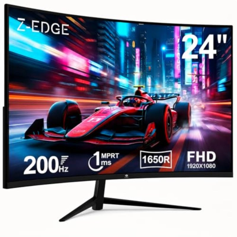 شاشة ألعاب للعب تنافسي، لوحة LED منحنية مقاس 24 بوصة بدقة FHD، لون أسود، معدل تحديث 200 هرتز، FreeSync، HDR، استجابة MPRT 1 مللي ثانية، 16.7 مليون لون، سطوع 300cd/m - Image 1