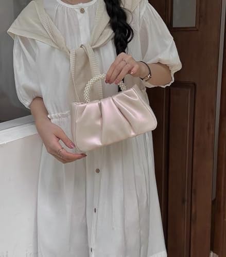 Beatfull Evening Purse Women Small Pearl Handbags Soft Leather Ruched Bag Wedding Bridal Clutch Party Prom Crossbody Purses - Image 3