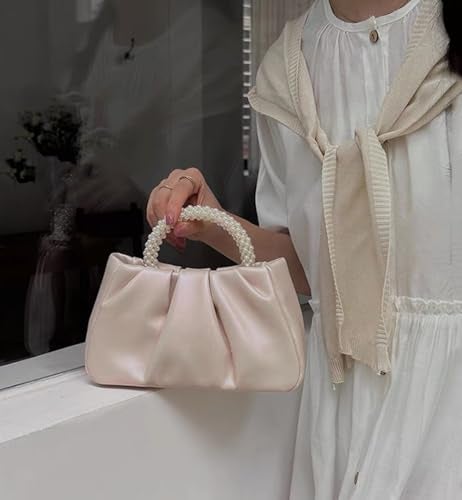 Beatfull Evening Purse Women Small Pearl Handbags Soft Leather Ruched Bag Wedding Bridal Clutch Party Prom Crossbody Purses - Image 2