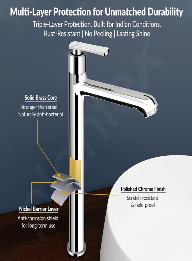 Plantex Pure Brass High Neck Pillar Cocke for Basin with Teflon Tape/Tap for Wash Basin with 7 Year Warranty - (3521, Chrome) - Image 3