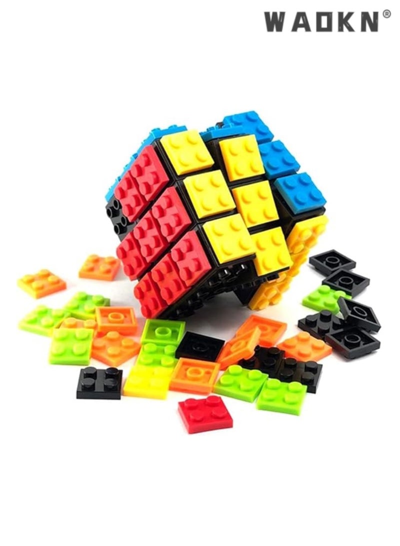 WAOKN Magic Cube ,Rubix Cube 3x3,Build - on Brick Magic Cube,Brain Teaser Puzzle and Bricks Toy in 1,for Kids and Adults Gift,  Enhance Problem Solving Skills, Educational Toy,Black  - Image 2