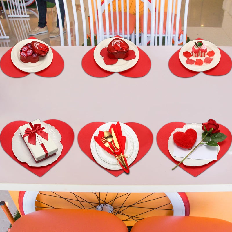 Remerry Leather Heart Placemats Set of 6 Red Heart Shaped Place Mats Waterproof Washable Table Kitchen Mats for Kitchen Dining Decor(Classic,Red,11.81 x 10.24'') - Image 5