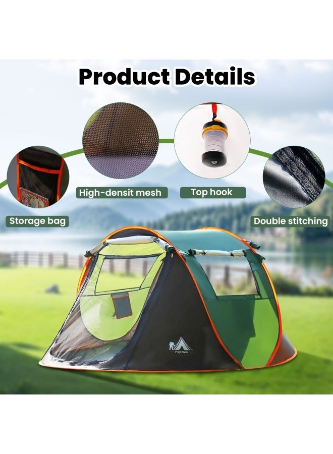 جيجيرو خيمة منبثقة لشخصين للتخييم في الهواء الطلق مقاومة للماء وسهلة التركيب، خيمة سفر عائلية أوتوماتيكية، بابان ونوافذ جانبية، خيمة شاطئ منبثقة فورية سهلة التركيب مع حقيبة حمل - Image 3