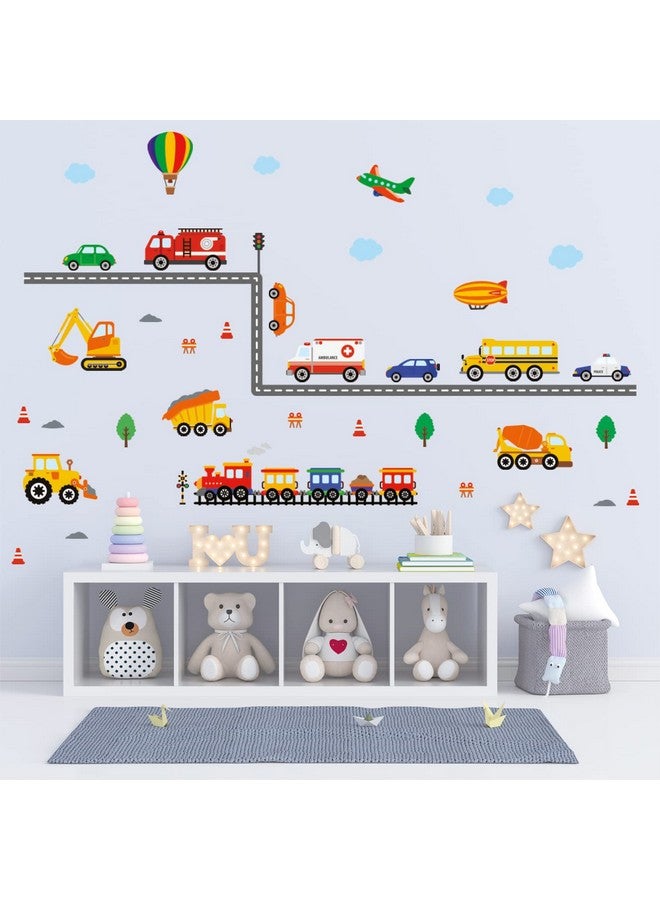 Decowall ملصقات حائط Ds8047 للنقل للأطفال قابلة للإزالة واللصق لغرفة الأطفال وغرفة المعيشة وبناء سيارات الأولاد وزينة الأطفال وغرفة اللعب والمركبات والشاحنات وطرق المدينة للرضع - Image 3