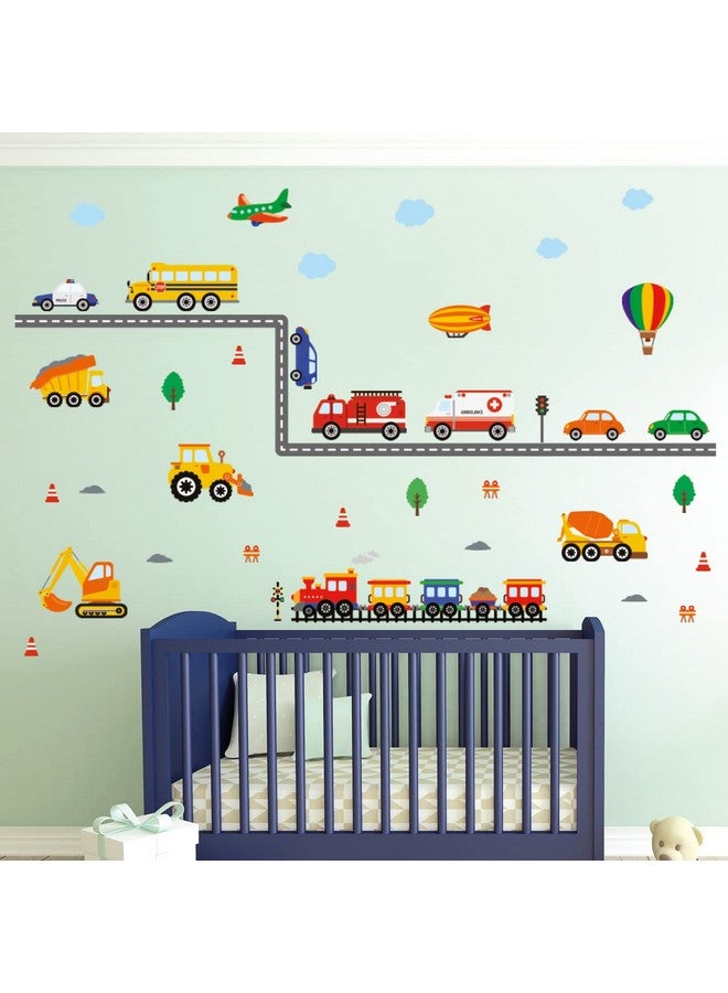 Decowall ملصقات حائط Ds8047 للنقل للأطفال قابلة للإزالة واللصق لغرفة الأطفال وغرفة المعيشة وبناء سيارات الأولاد وزينة الأطفال وغرفة اللعب والمركبات والشاحنات وطرق المدينة للرضع - Image 4