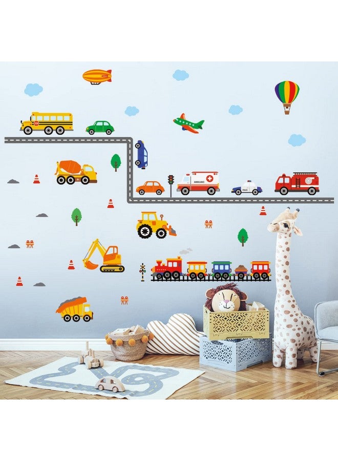 Decowall ملصقات حائط Ds8047 للنقل للأطفال قابلة للإزالة واللصق لغرفة الأطفال وغرفة المعيشة وبناء سيارات الأولاد وزينة الأطفال وغرفة اللعب والمركبات والشاحنات وطرق المدينة للرضع - Image 2