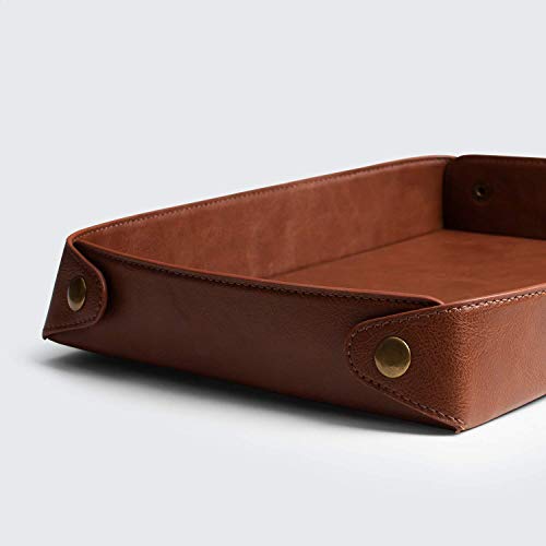 DailyObjects Rectangular Valet Vegan Leather Tray | Desk Organiser for Office, Home, Living Room Button Opening Water Resistent - Tan, Stationary, Brown - Image 2